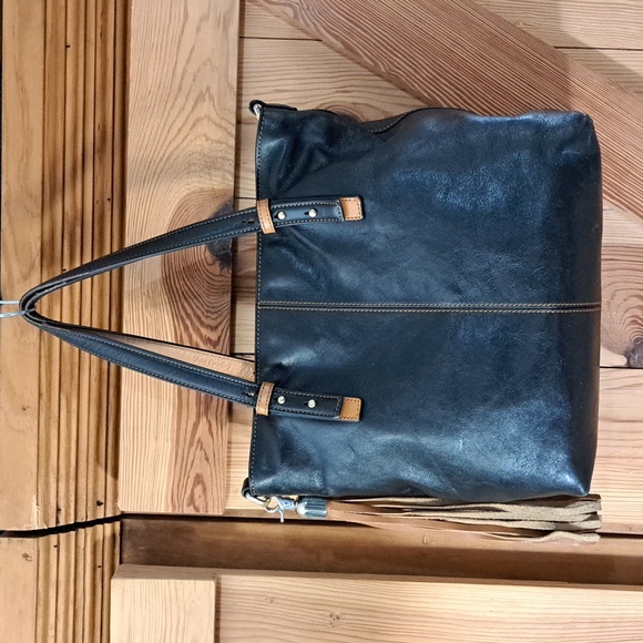 Vera Bradley Sagebrush Satchel Gallatin Leather Black and Tan - Picture 3 of 14